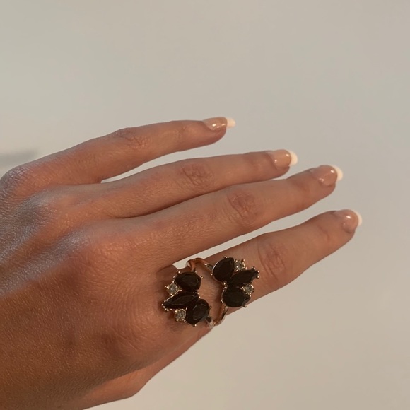 INC Ring Gold & Black Gemstones Art Deco - Picture 5 of 9